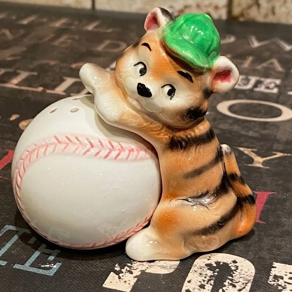Lefton Tiger Baseball Anamorphic Salt Pepper Shakers